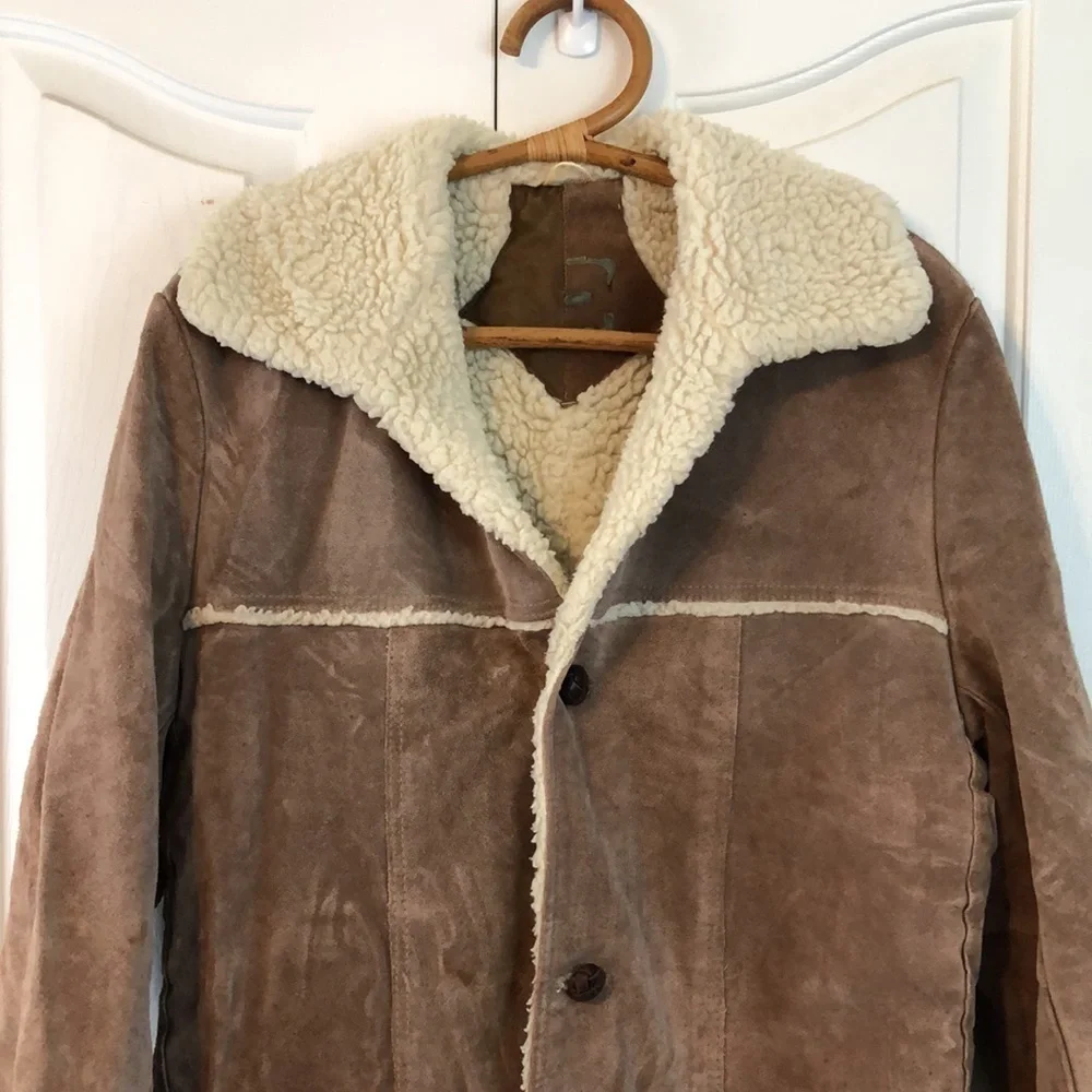 Vintage 70s Marlboro Man Suede Leather Shearling Rancher Coat